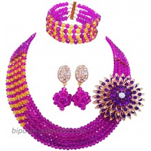 aczuv African Wedding Jewelry Set Nigerian Beads Necklace Bridal Jewelry Sets Purple Yellow