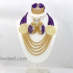 Africanbeads 5Rows Purple and Gold African Wedding Jewelry Set Crystal Beads Necklace Jewelry Set