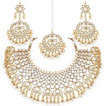 Aheli Exquisite Wedding Party Wear Faux Kundan Pearl Beaded Necklace and Earrings Set Indian Ethnic Jewellery for Women