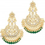Aheli Indian Wedding Kundan Pearl Maang Tikka with Earring Set Bollywood Party Traditional Jewelry for Women Girls Green