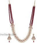 Aheli Kundan Beads Necklace Earring Set Indian Wedding Ethnic Traditional Jewelry for Women Maroon