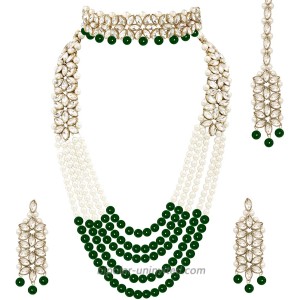Aheli Wedding Party Wear Bridal Jewellery Choker Long Pearl Necklace Earrings Maang Tikka Indian Traditional Set for Women