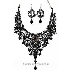 Amupper Black Lace Necklace Earrings Set - Gothic Lolita Pendant Choker Clothing Accessories For Wedding Birthday Hallowen Christmas Custume