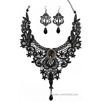 Amupper Black Lace Necklace Earrings Set - Gothic Lolita Pendant Choker Clothing Accessories For Wedding Birthday Hallowen Christmas Custume