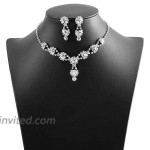 Barode Bridal Wedding Necklace Earrings Set Silver Flower Rhinestone Pendant Necklaces Crystal Bride Jewelry Accessories for Women and Girls