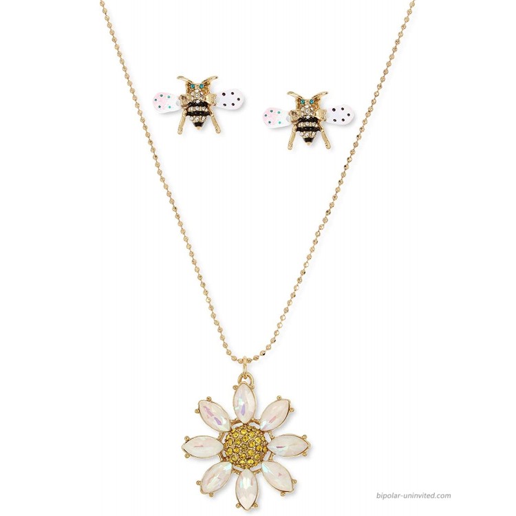 Betsey Johnson Daisy Pendant Necklace & Bee Stud Earrings Set