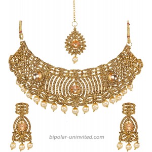 Bindhani Indian Wedding Jewelry Bridal Bollywood Bridemaids Gold Plated Kundan Earrings Tikkas Choker Necklace Set for Women Golden