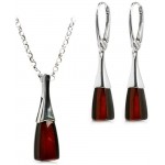 Black Cherry Amber Sterling Silver Modern Set Leverback Earrings Necklace 18 Inches Jewelry Sets