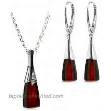 Black Cherry Amber Sterling Silver Modern Set Leverback Earrings Necklace 18 Inches Jewelry Sets