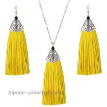 Bohemian Handmade Tassel Earrings Necklace Statement  Antique Jewelry Sets Long Adjustable Chain Yellow