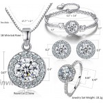 Bridal Austrian Crystal Necklace Earrings Bracelet 7 Size Ring 4pcs Jewelry sets Gifts Fit with Weddding Dress Best Gift for Girlfriend Valentines day