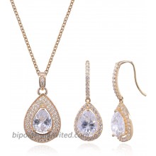 Bridal Jewelry Set for Wedding - 18k Gold Plated Teardrop Cubic Zirconia Crystal CZ Drop Earrings and Pendant Necklace Set for Bride Bridesmaids Mother of Bride Prom Party Formal Jewelry Set for Women