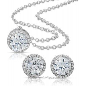 Bridesmaid Gifts - Pretty Halo Cubic Zirconia Necklace & Earrings Set 18 rhodium plated Set of 4