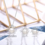 BriLove 925 Sterling Silver Winter Daily Snowflake Jewellery set for Women Freshwater Cultured Pearl CZ Pendant Necklace Stud Earrings Set