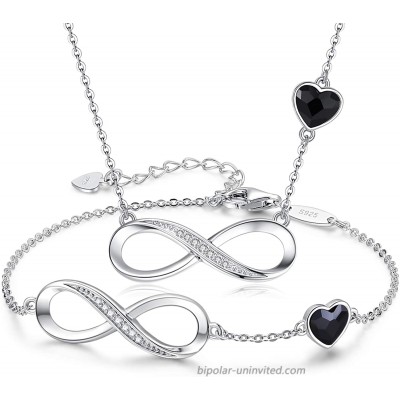 CDE 925 Sterling Silver Necklace Bracelet One Sets Infinity Heart Symbol Charm Endless Love Women Pendant Embellished with Crystal Valentine's Day Jewelry Gift Birthday Gift for Mom Women Wife Girls Her
