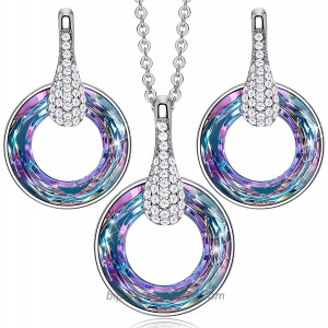 CDE Circle Necklace and Earrings Sets for Women Mother's Day Jewelry Gifts Embellished with Crystals Jewelry Set for Her Mom with Box