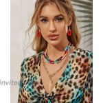 CEALXHENY Chunky Chain Choker Necklace Drop Dangle Earrings for Women Statement Large Marbled Resin Link Necklace and Earrings Set for Party Bridal Wedding Vacation A Multicolor