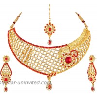 Crunchy Fashion Royal Bling Bollywood Traditional Indian Jewelry Temple Necklace with Earrings Set for Women