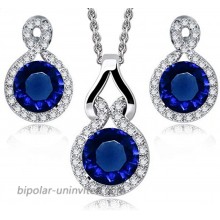 Crystalline Azuria Round Blue Simulated Sapphire Zirconia Crystals Set Pendant Necklace 18 Earrings 18 ct White Gold Plated