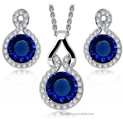 Crystalline Azuria Round Blue Simulated Sapphire Zirconia Crystals Set Pendant Necklace 18 Earrings 18 ct White Gold Plated