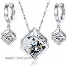 Crystalline Azuria White Zirconia Crystals Cube Set Pendant Necklace 18 Dangle Earrings 18 ct White Gold Plated