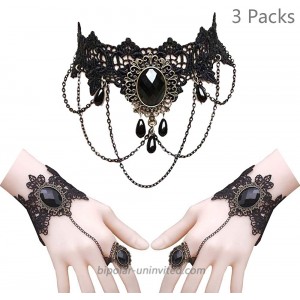 Daimay Black Choker Lace Necklace with Bracelet Set Punk Party Gothic Vintage Handmade Lolita Retro Bracelet Wristband for Women – Style 4