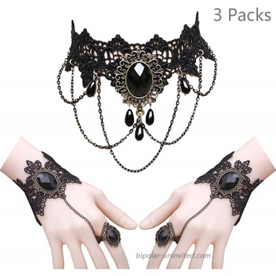 Daimay Black Choker Lace Necklace with Bracelet Set Punk Party Gothic Vintage Handmade Lolita Retro Bracelet Wristband for Women – Style 4