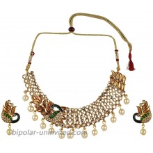 Efulgenz Indian Bollywood Bridal Wedding 14 K Gold Plated Faux Pearl Crystal Rhinstone Choker Necklace Earring Jewelry Set Style 4