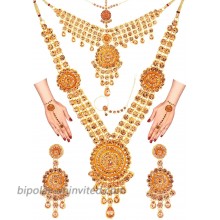 Efulgenz Indian Bollywood Bridal Wedding Kundan Crystal Necklace Earring Maang Tikka Head Chain Nose Ring Bracelet Jewelry Set