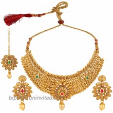 Efulgenz Indian Bollywood Fine Traditional Kundan Pearl Wedding Choker Necklace Earrings Maangtikka Jewelry Set