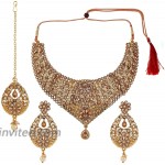 Efulgenz Indian Bollywood Traditional Crystal Wedding Bridal Choker Necklace Earrings Maangtikka Jewelry Set