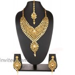 Efulgenz Indian Crystal Kundan Bollywood Gold Tone Bridal Wedding Choker Necklace Earring Maangtikka Jewelry Set