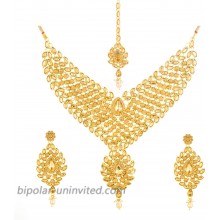 Efulgenz Indian Crystal Kundan Bollywood Gold Tone Bridal Wedding Choker Necklace Earring Maangtikka Jewelry Set