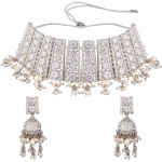 Efulgenz Indian Jewelry Bollywood Faux Pearl Crystal Choker Necklace Earrings Wedding Jewelry Set for Women Girls