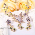 EleQueen Women's Austrian Crystal Butterfly Flower Leaf Necklace Earrings Set Gold-Tone Purple