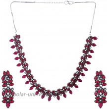 Ethnadore Bohemian Vintage Antique Indian Oxidized Silver Crystal CZ Choker Necklace Earrings Set Jewelry