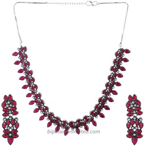 Ethnadore Bohemian Vintage Antique Indian Oxidized Silver Crystal CZ Choker Necklace Earrings Set Jewelry