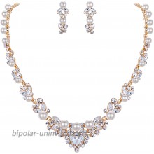 EVER FAITH Bridal Jewelry Set Clear Austrian Crystal Cream Simulated Pearl Leaf Wedding Prom Necklace Earrings Sets Gold-Tone