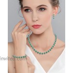EVER FAITH Silver-Tone CZ May Birthstone Sweet Love Heart Tennis Necklace Earrings Set Green