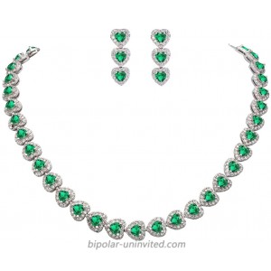 EVER FAITH Silver-Tone CZ May Birthstone Sweet Love Heart Tennis Necklace Earrings Set Green