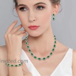 EVER FAITH Women's CZ Luxury Oval Shaped Necklace Earrings Bracelet Set Green for Banquet Prom