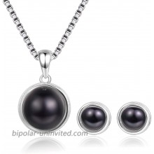 EVERU Pearl Jewelry Set Sterling Silver with AAAA Freshwater Cultured Pearls Stud Earrings and Necklace Sets for Women Black