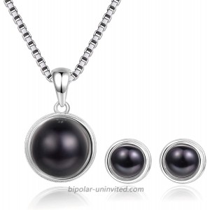 EVERU Pearl Jewelry Set Sterling Silver with AAAA Freshwater Cultured Pearls Stud Earrings and Necklace Sets for Women Black
