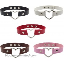 Expression Jewelry 5 Pack of Leather and Heart Choker Necklaces - Five Adjustable Chokers with Metal Heart