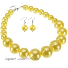 Fashion Large Big Simulated Pearl Statement Necklace Yellow Beads Chain Choker Collar Bib Necklace Earrings Jewelry Set