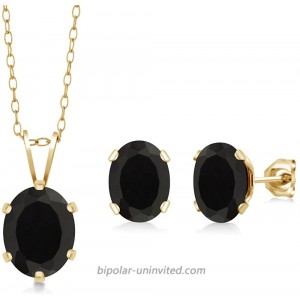 Gem Stone King 3.01 Ct Oval Black Onyx Gold Plated Silver Pendant Earrings Set Jewelry Sets