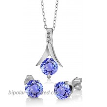 Gem Stone King 925 Sterling Silver Blue Tanzanite and White Diamond Pendant Earrings Set For Women 2.75 Cttw with 18 Inch Silver Chain