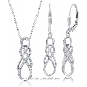 Genuine Diamond Infinity Loop Pendant Necklace and Leverback Drop Earring Boxed Gift Set in Sterling Silver 18