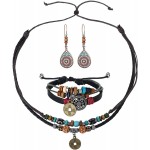 Hanpabum Women's Jewelry Set Vintage Drop Dangle Earring Beaded Woven Cuff Bracelet Ethnic Tribal Necklace Special Accessory