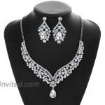 Hapibuy Crystal Bridal Wedding Necklace and Earrings Jewelry Set For Women and Brides